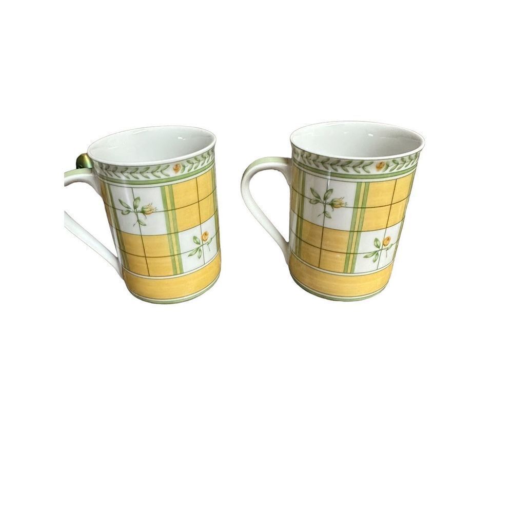 Mikasa English Rose 10oz. Mug Cup SL 112 Yellow Green Plaid Spal Portuga…‎